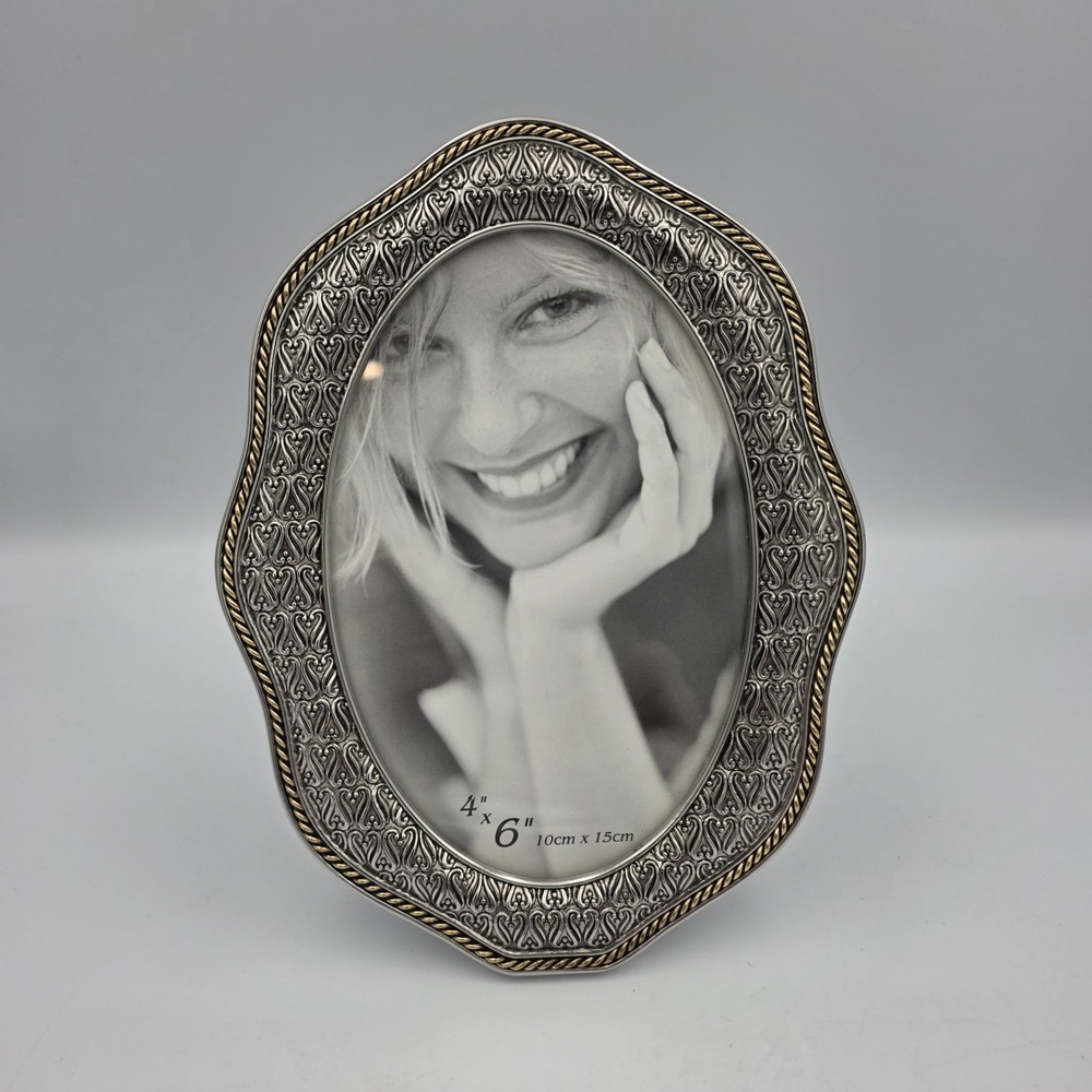 Silver Ornate Oval Picture Frame 7.5" x 5.75" Fits 4"x 6" Photo Western Wedding